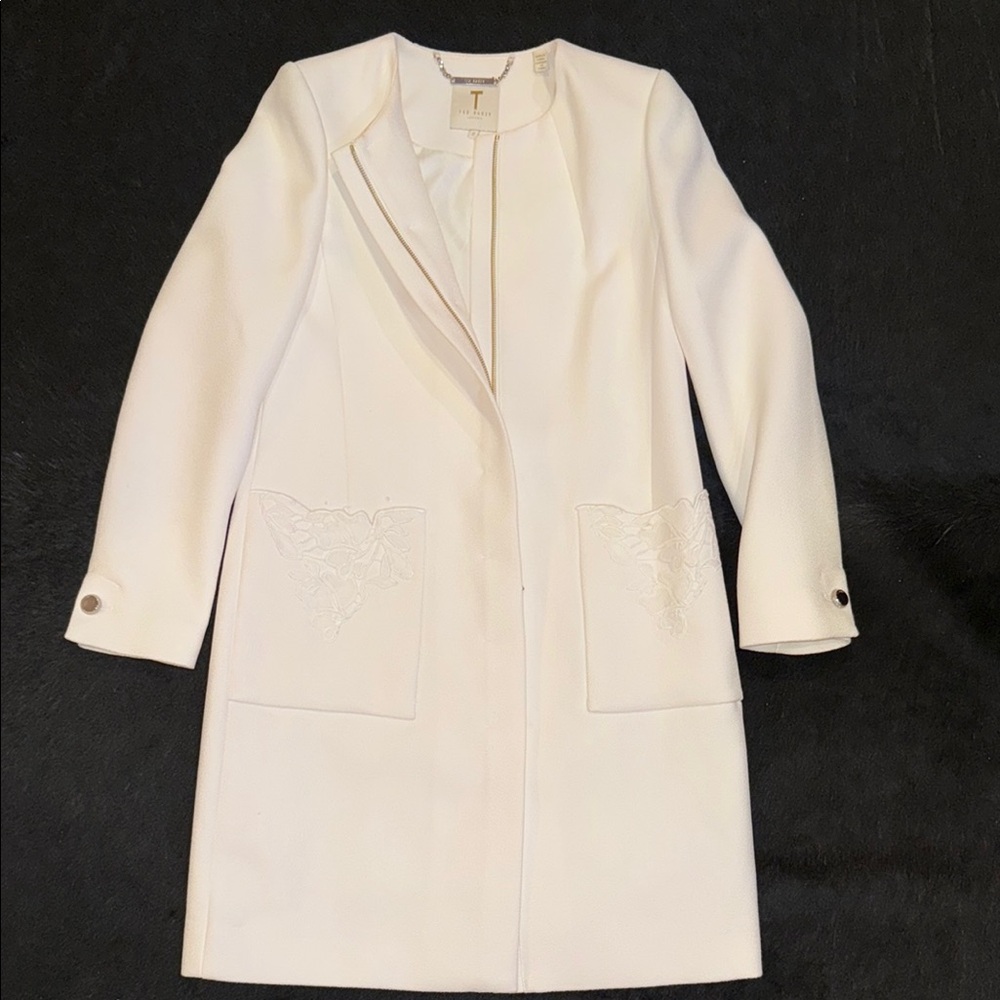 Ted Baker Cream Tailored Trench Coat with Notched Lapels
